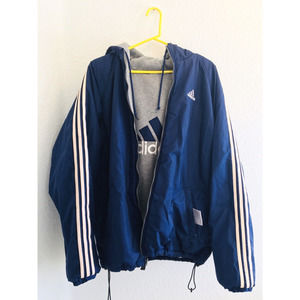 VTG Adidas Reversible Windbreaker Puffer Jacket Navy Blue Men's Size Large RARE